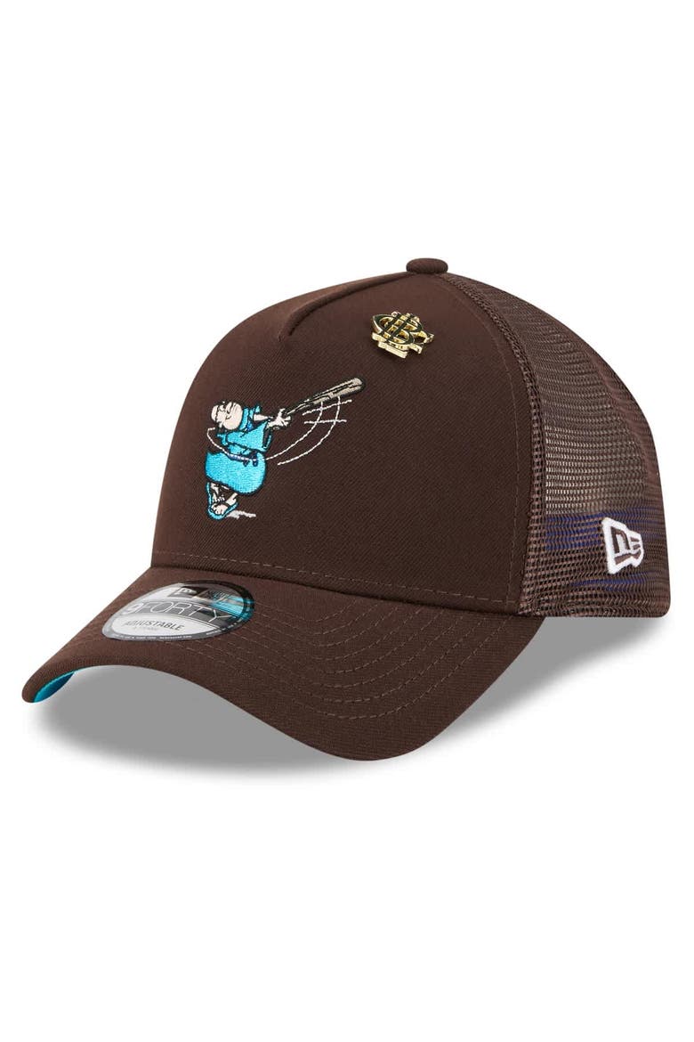 Men's New Era  Brown San Diego Padres 2025 Big League Chew A-Frame 9FORTY Adjustable Trucker Hat, Main, color, Brown