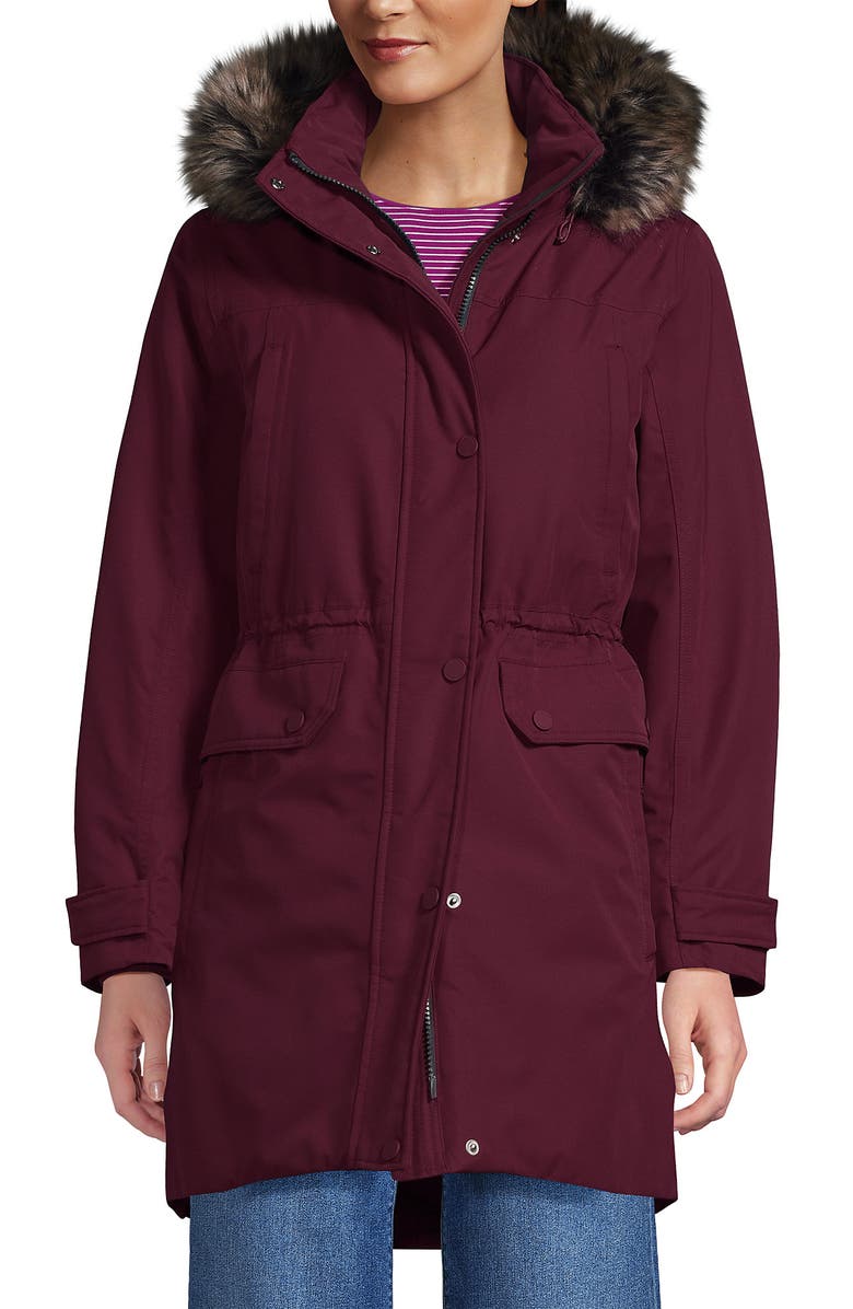 Lands' End Expedition Waterproof Down Winter Parka with Faux Fur Hood, Alternate, color, Burgundy Spritz