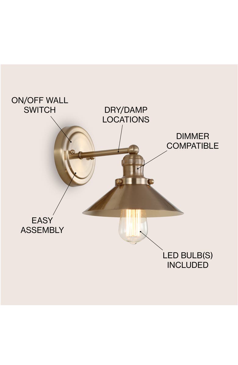 JONATHAN Y July Metal Shade Sconce, Alternate, color, Brass Gold