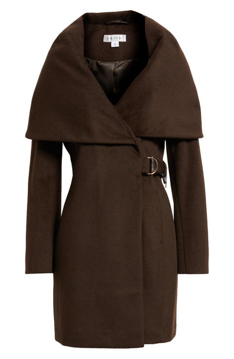 Hooded Wool Blend Belted Coat