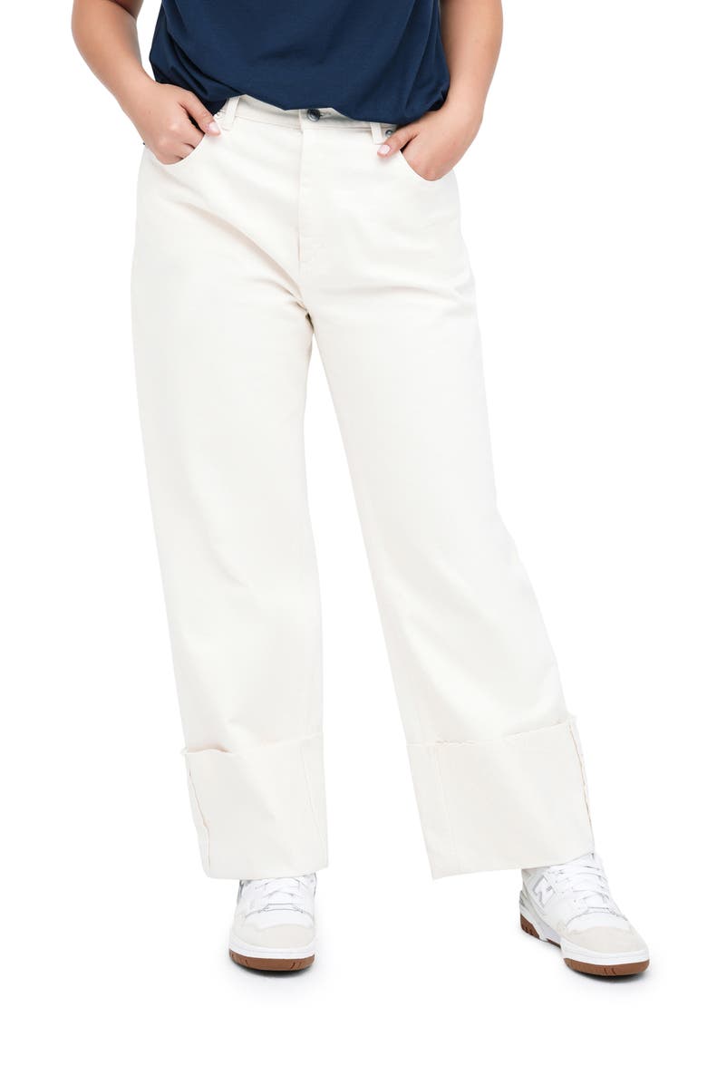 Marcella Whitlock High Waist Cuff Straight Leg Jeans, Main, color, Off White