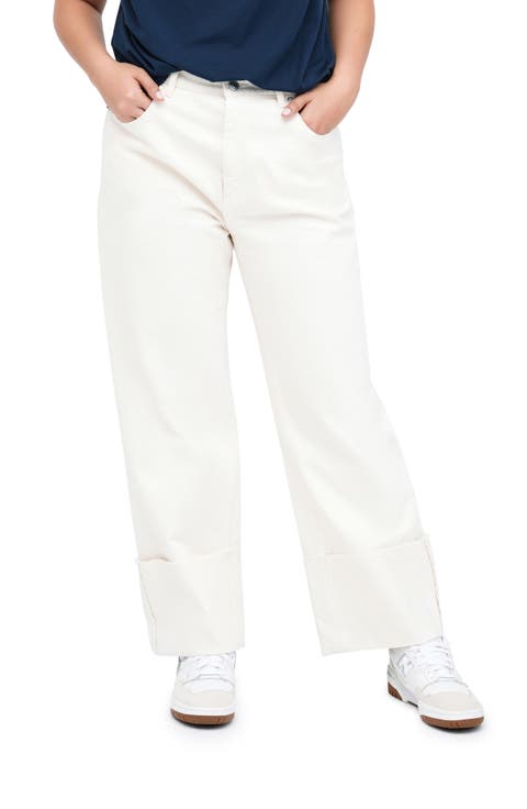 Whitlock High Waist Cuff Straight Leg Jeans (Off White)