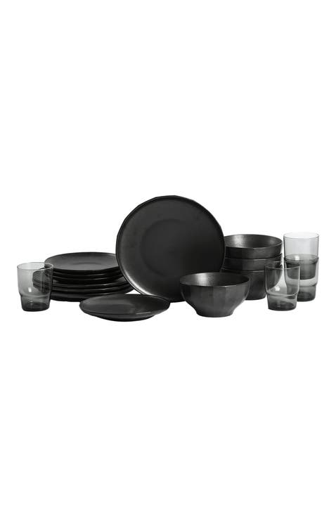 Rio Stoneware 16-Piece Dinnerware Set with Glasses