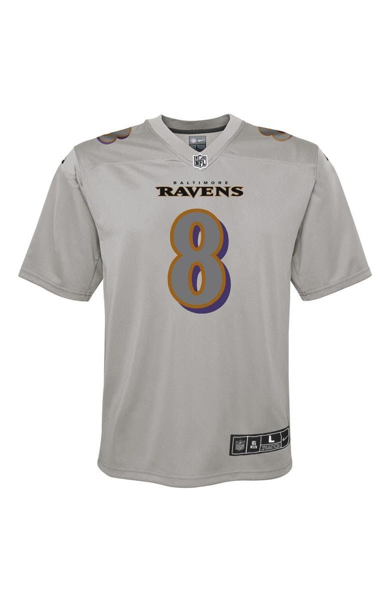 Nike Youth Nike Lamar Jackson Gray Baltimore Ravens Atmosphere Fashion Game Jersey, Alternate, color, 