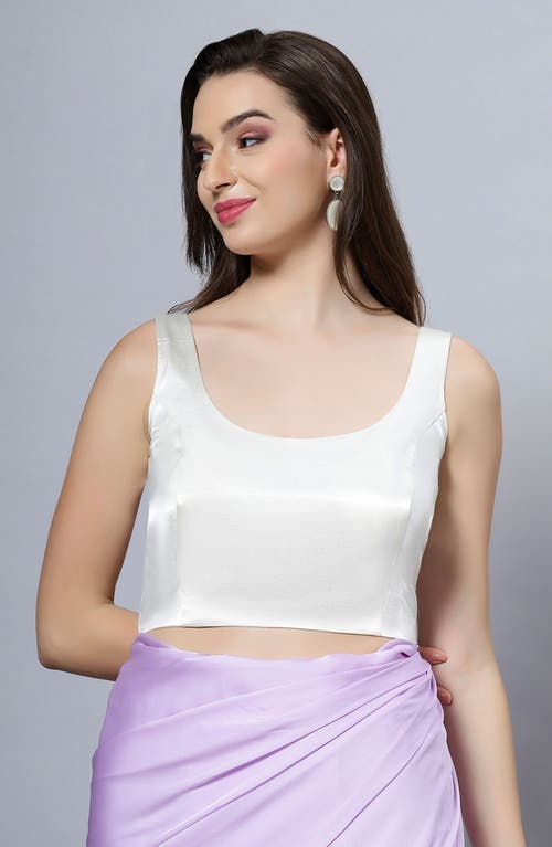 One Minute Saree® Reema Off-white Satin Comfort Stretch Deep U Adjustable Tie Back Saree Blouse In Off White