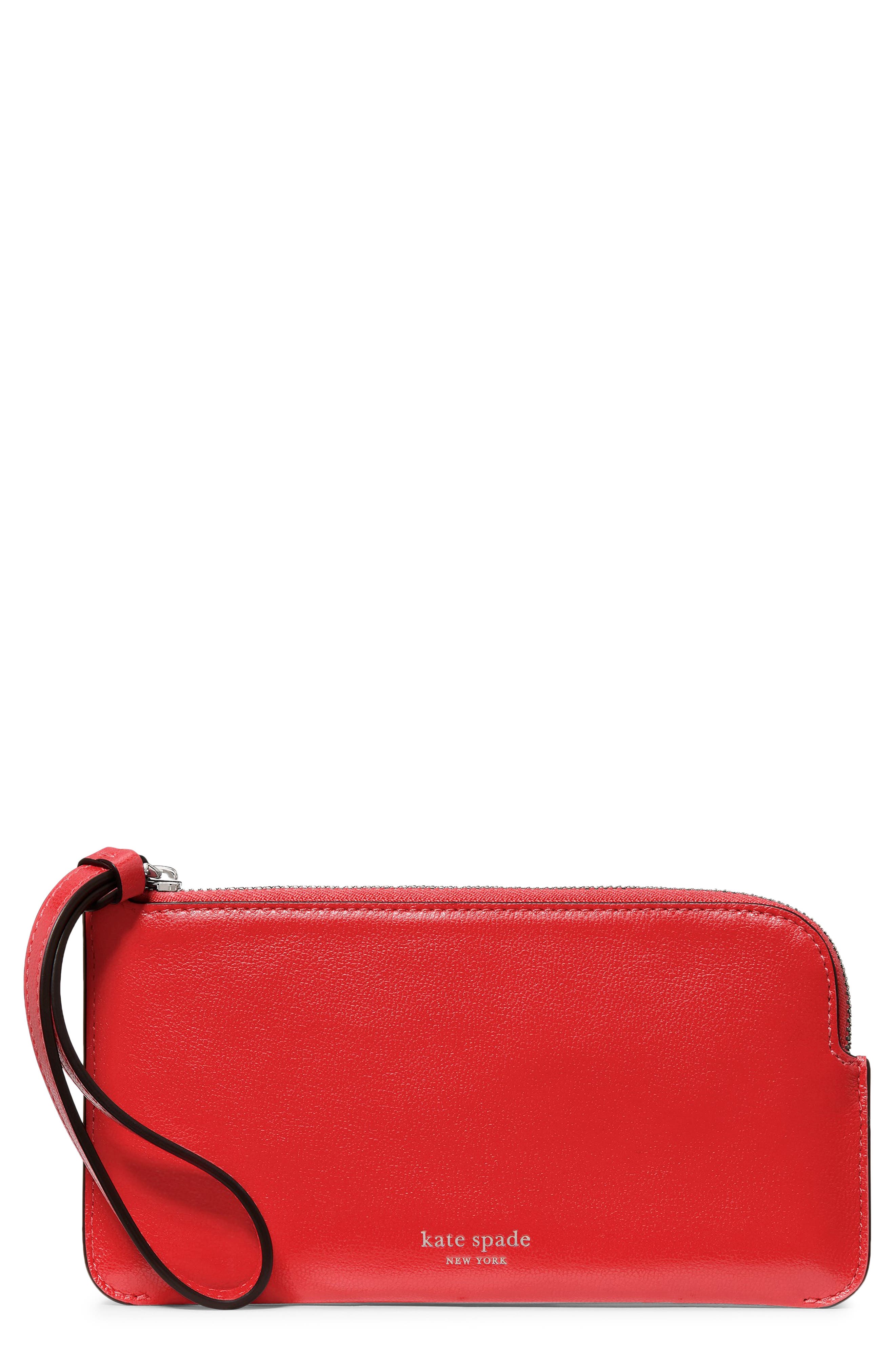 small zippy pebble leather wristlet, Main, color, HEIRLOOM TOMATO