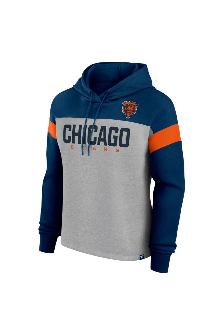 Women's Fanatics Heather Gray/Navy Chicago Bears Bold Play Call Pullover Hoodie, Alternate, color, Heather Gray