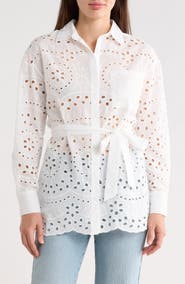 Forgotten Grace Eyelet Tie Waist Tunic Shirt
