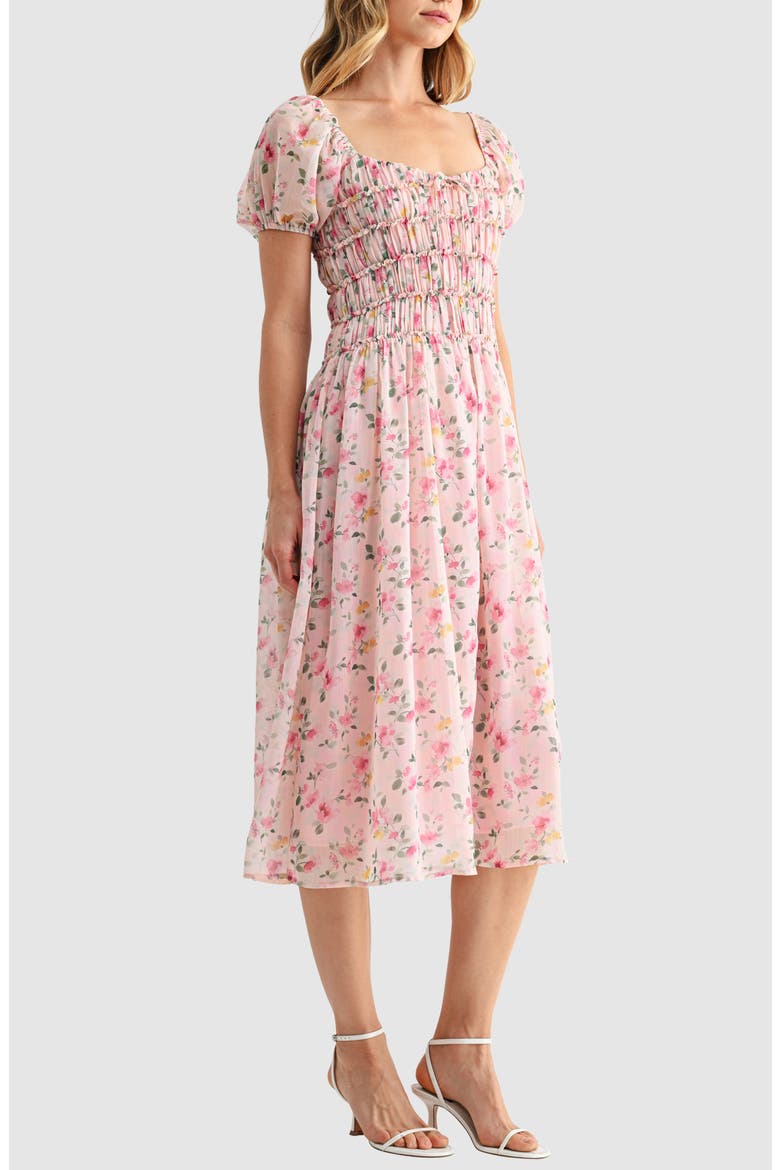Chiffon Smocked Midi Dress, Alternate, color, BLUSH FLORAL