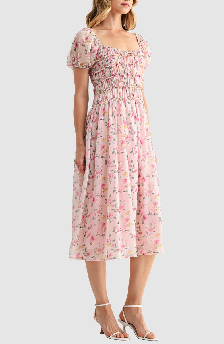 Lush Chiffon Smocked Midi Dress, Alternate, color, Blush Floral