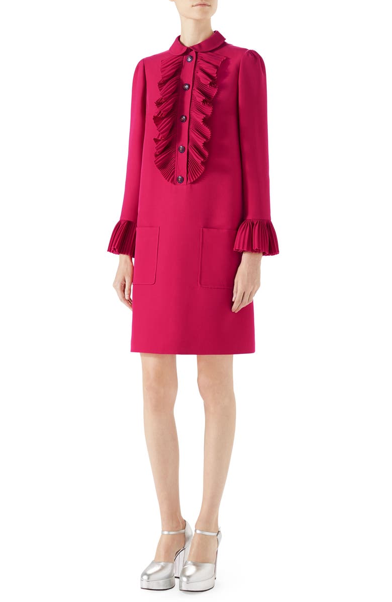 Gucci Plissé Ruffle Cady Crepe Dress, Main, color, 