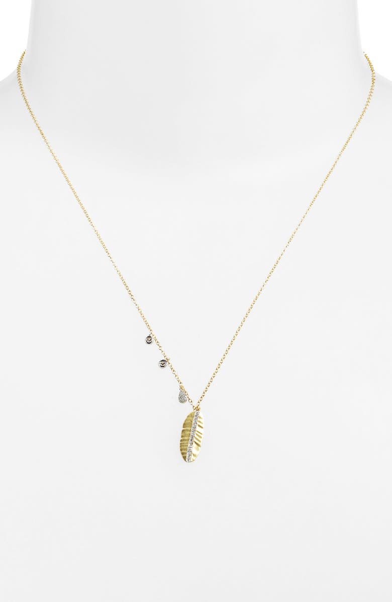 Meira T Leaf & Diamond Charm Necklace, Alternate, color, Two Toned Yellow Gold