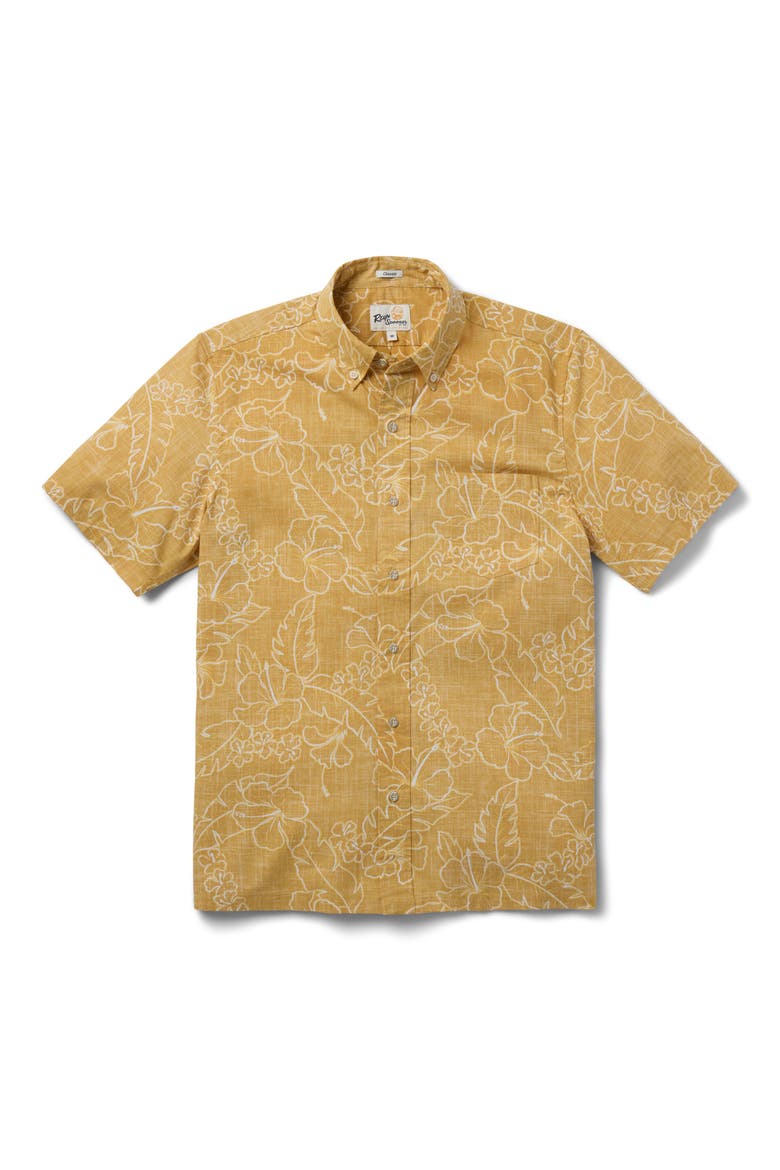 Lei Low Classic Fit Hibiscus Button-Down Shirt, Main, color, GOLD