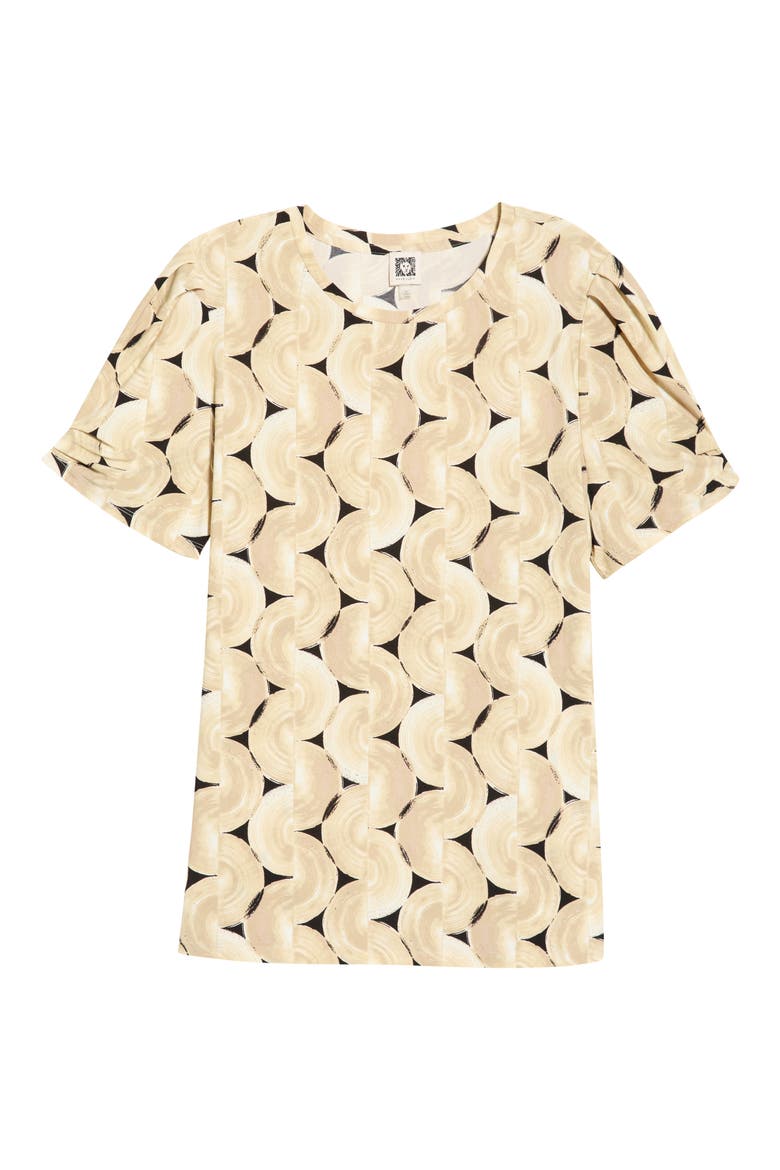Print Pleat Short Sleeve Top, Alternate, color, LATTE MULTI