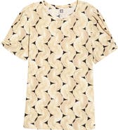 AK ANNE KLEIN Print Pleat Short Sleeve Top