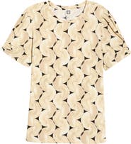 AK ANNE KLEIN Print Pleat Short Sleeve Top