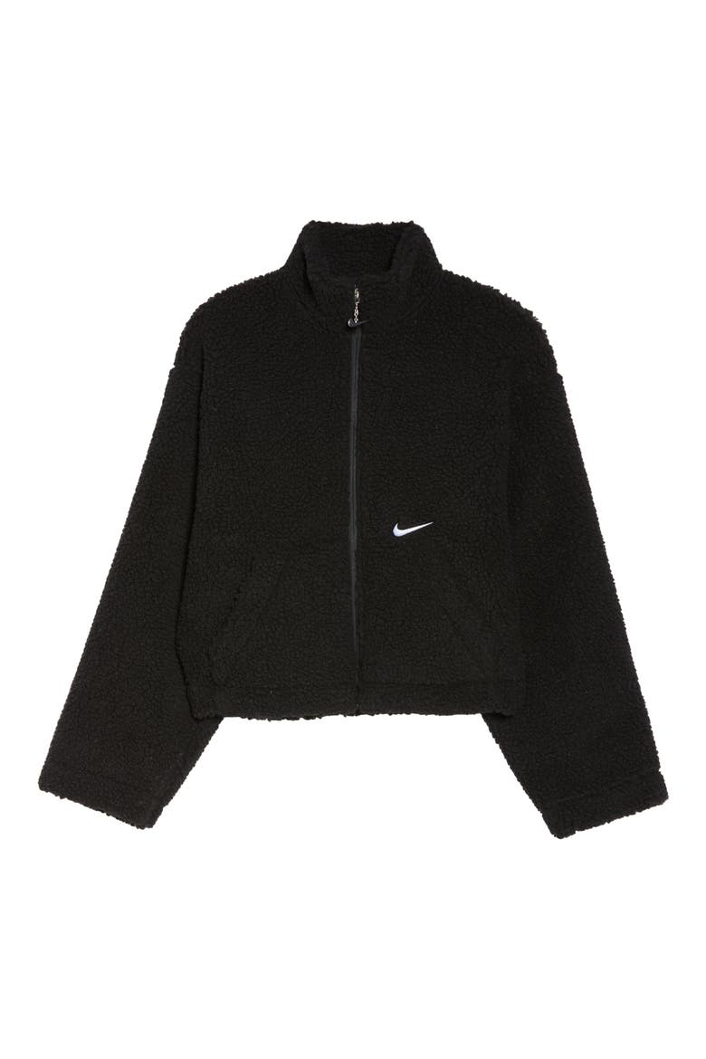 Swoosh Faux Fur Jacket, Alternate, color, BLACK/ WHITE