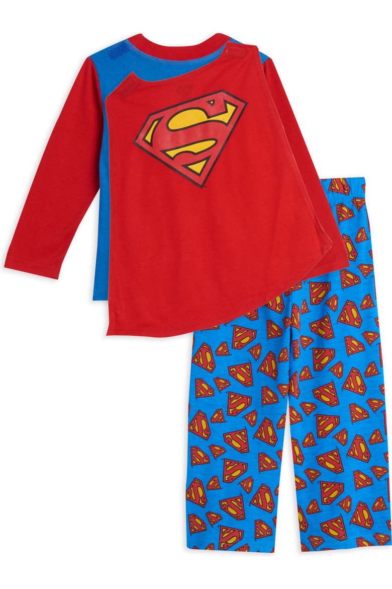 Justice League Superman 3 Piece Pajama Shirt Pants and Cape Set, Alternate, color, Superman Blue Red