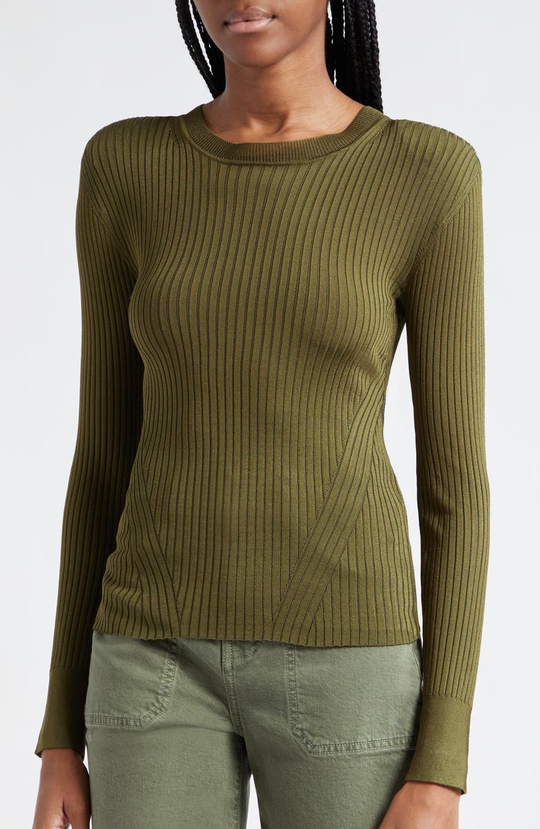 Veronica Beard Acara Rib Sweater, Alternate, color, Army