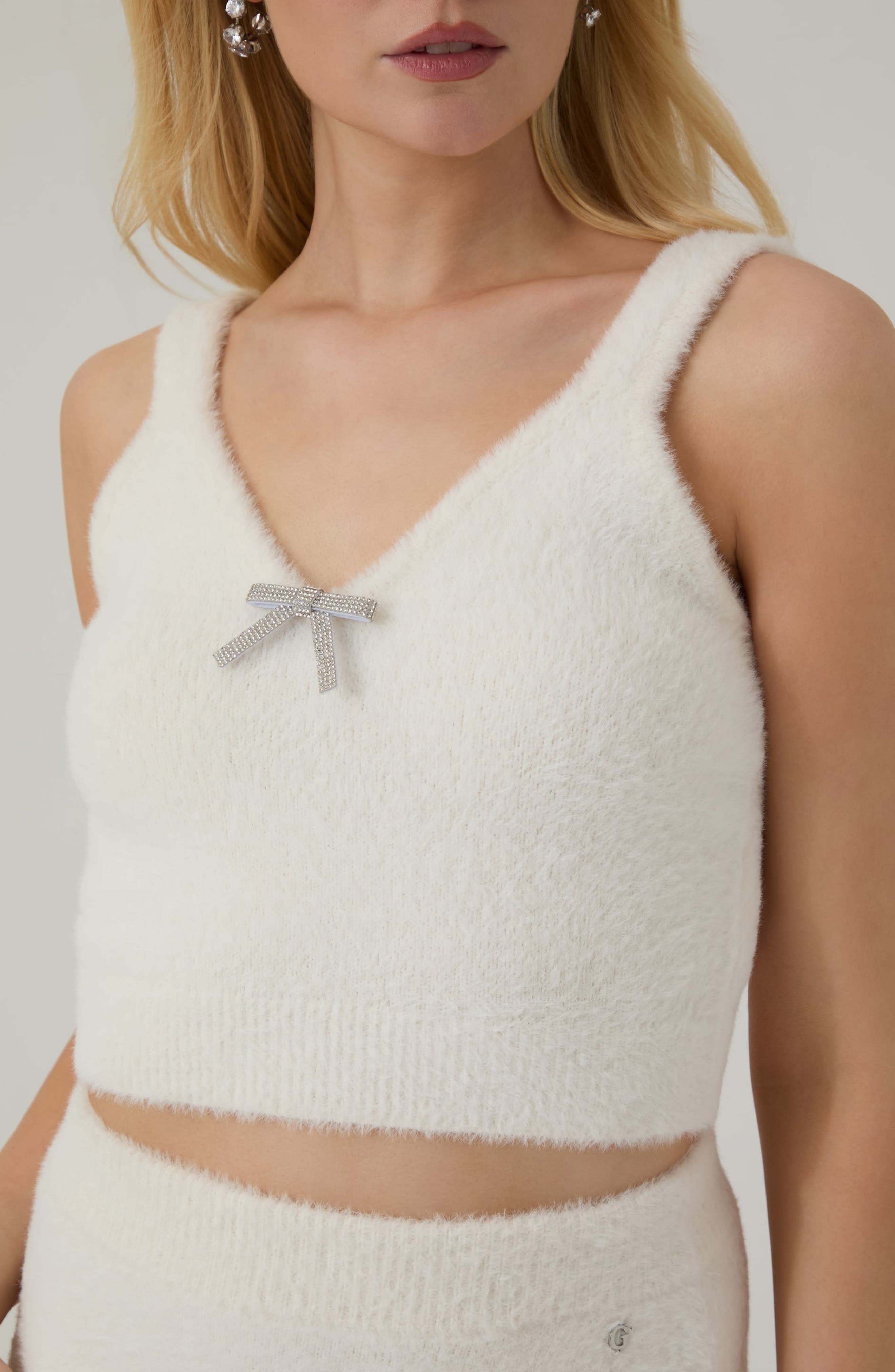 GUESS Kara Bow Fuzzy Crop Tank Top (Women) | Nordstrom