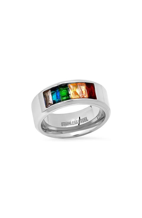 Men's 18K Gold Plated Stainless Steel Baguette Crystal Band Ring