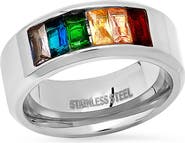 HMY JEWELRY Men's 18K Gold Plated Stainless Steel Baguette Crystal Band Ring