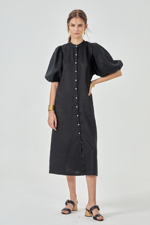 Lanhtropy Bubble Linen Dress In Black