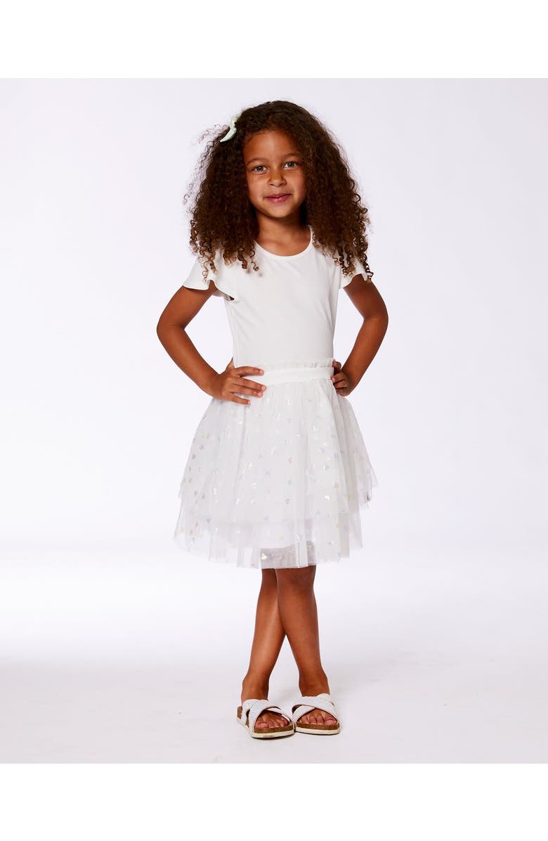 Deux par Deux Little Girl's Bi-Material Dress With Glitter Hearts Skirt Snow White, Alternate, color, 