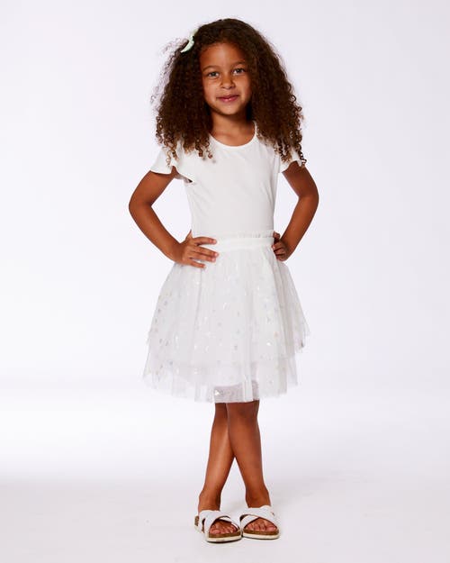 Deux Par Deux Girls' Bi-material Dress With Glitter Hearts Skirt - Big Kid In Snow White