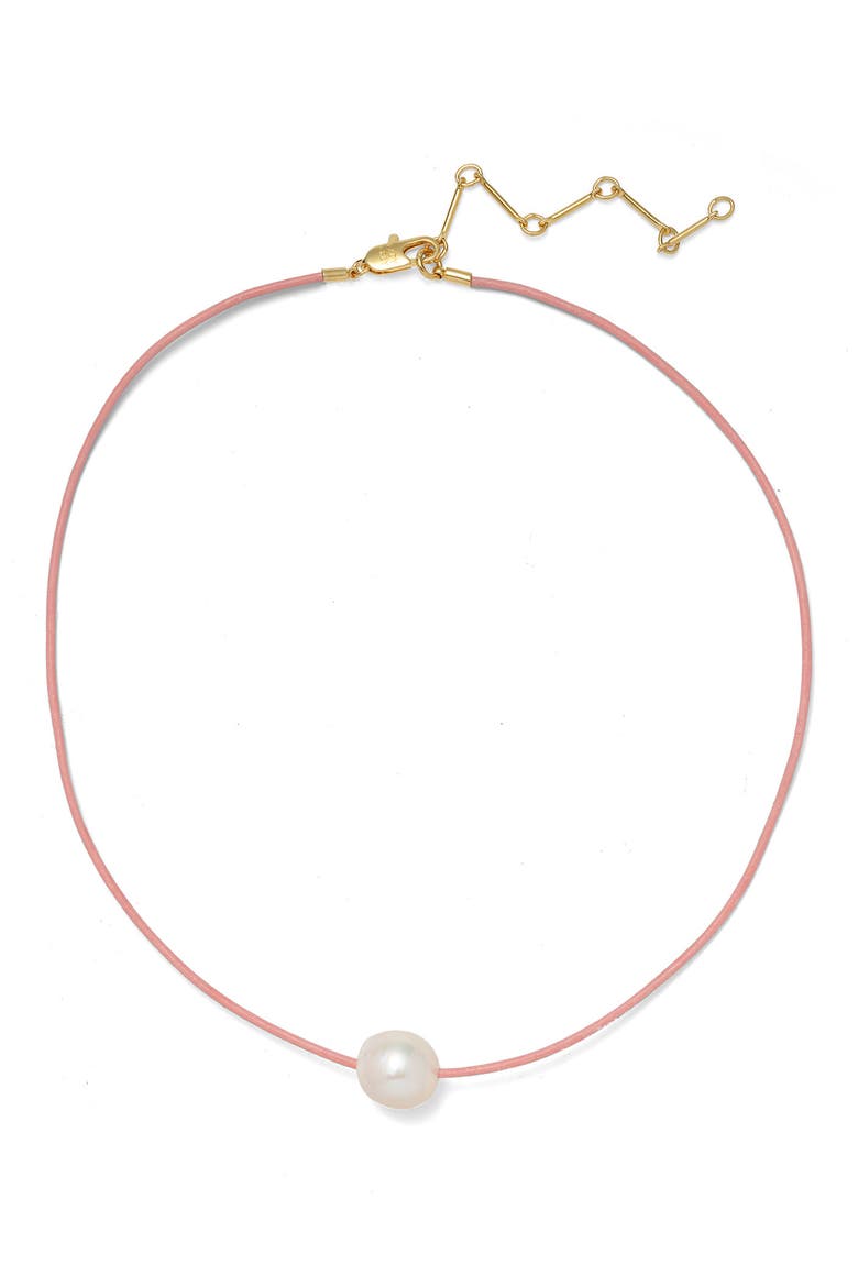 Freshwater Pearl Leather Cord Necklace, Main, color, GOLD/ PINK