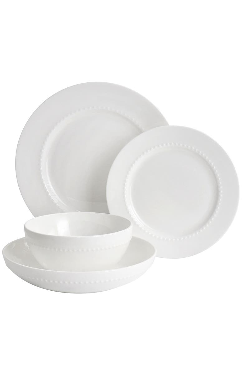 Gibson Elite Embossed Bone China 16 Piece Double Bowl Dinnerware Set, Alternate, color, White