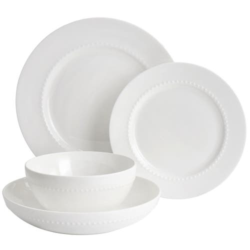 Gibson Elite Embossed Bone China 16 Piece Double Bowl Dinnerware Set In White