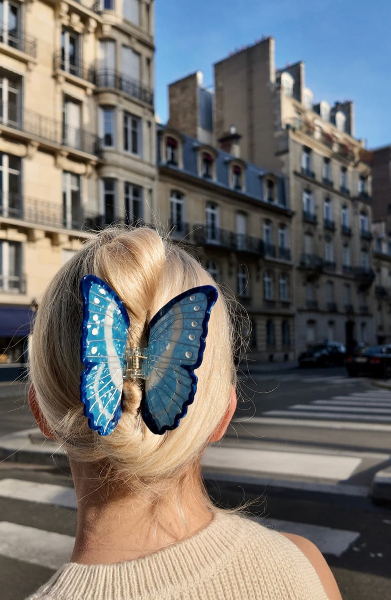 Solar Eclipse Hand-Painted Morpho Butterfly Claw Hair Clip, Alternate, color, Blue