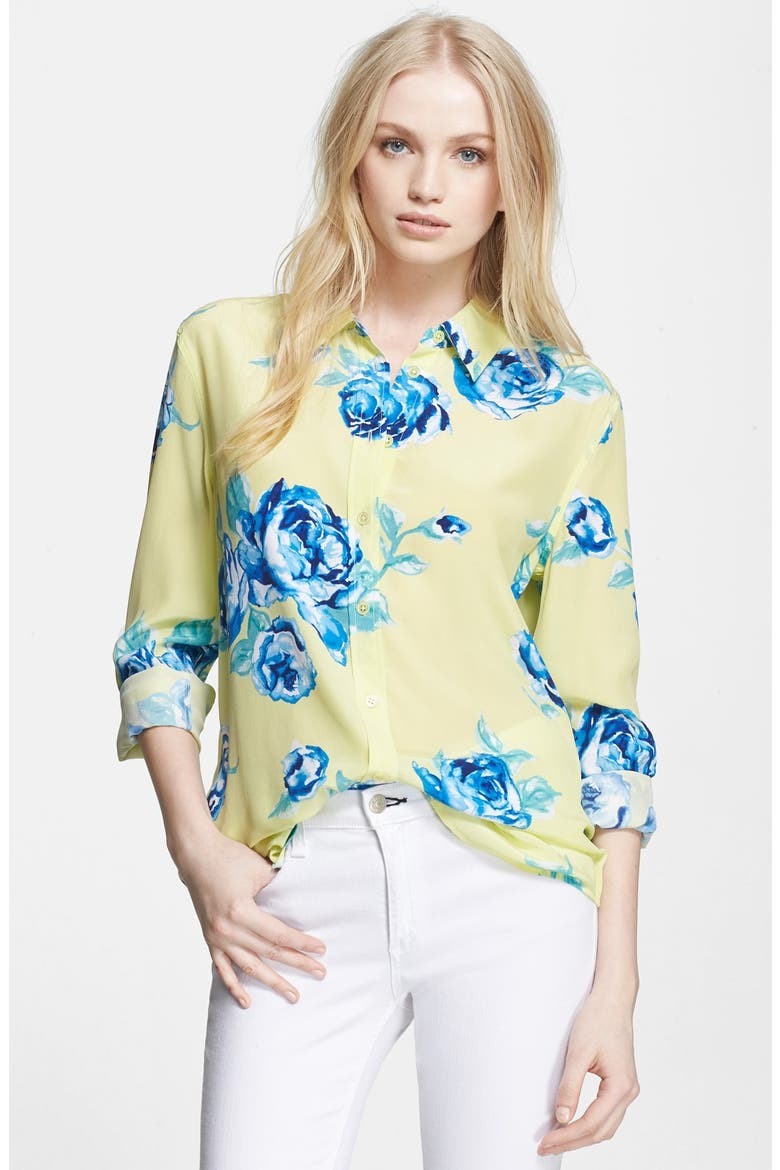 'Reese' Floral Print Silk Shirt, Main, color, ELFIN YELLOW