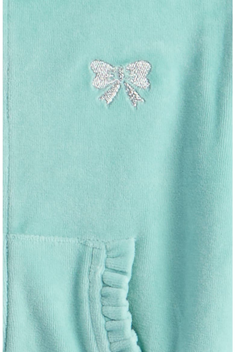Bow Embroidered Velour Full Zip Hoodie & Joggers Set, Alternate, color, TEAL AQUIFER BOW
