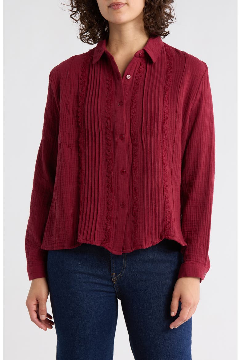 Front Pleat Button-Up Shirt, Main, color, CABERNET