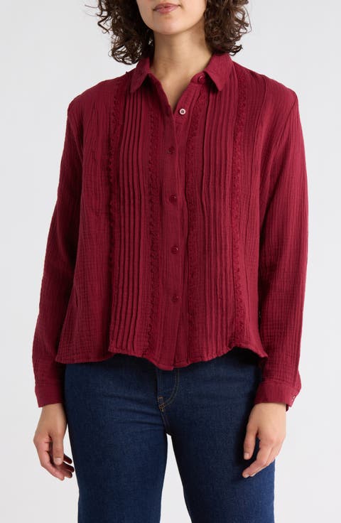 Front Pleat Button-Up Shirt