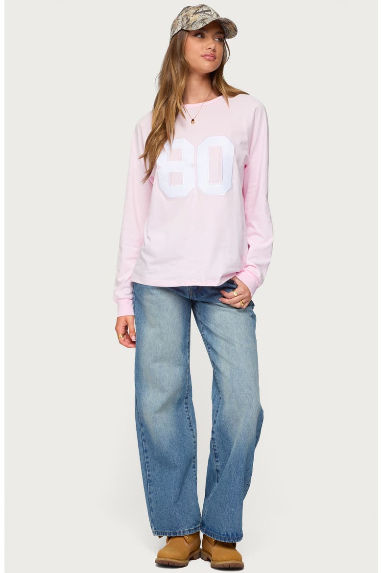 '80s Appliqué Oversize Long Sleeve Cotton T-Shirt, Alternate, color, LIGHT-PINK
