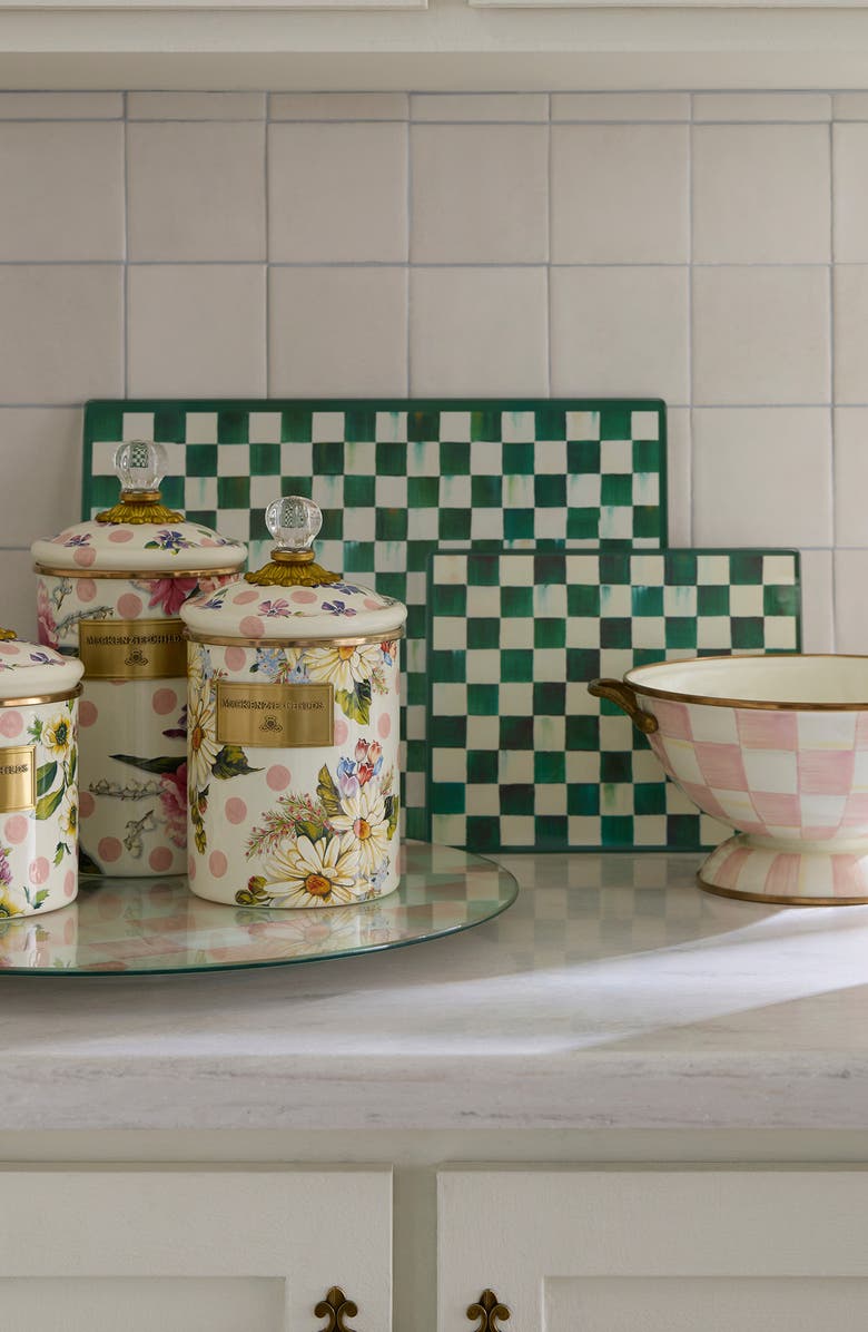 MACKENZIE CHILDS Emerald Check Set of 2 Glass Cutting Boards, Alternate, color, Emerald