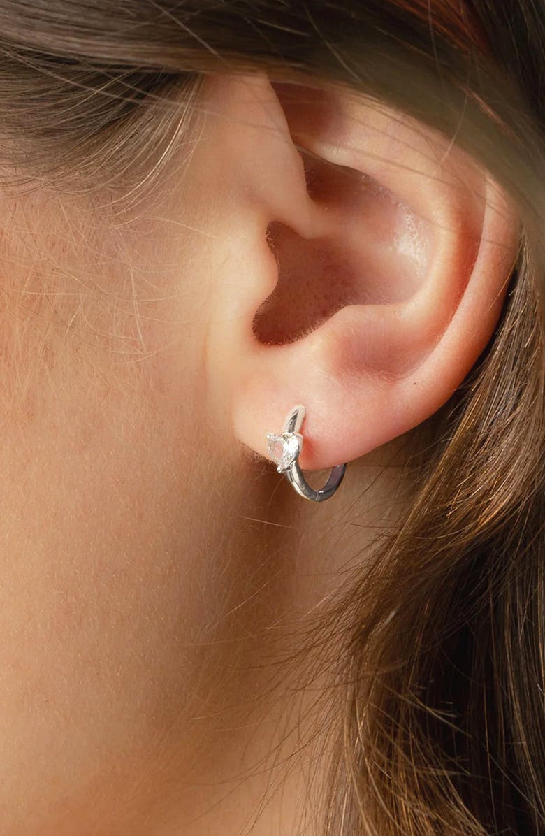 Bearfruit Jewelry Sterling Silver 18k Gold Plated Annette Huggies Crystal Dainty, Alternate, color, Silver