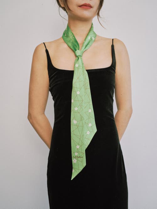 Lost Pattern Nyc "almond Blossom" Silk Skinny Scarf In Green