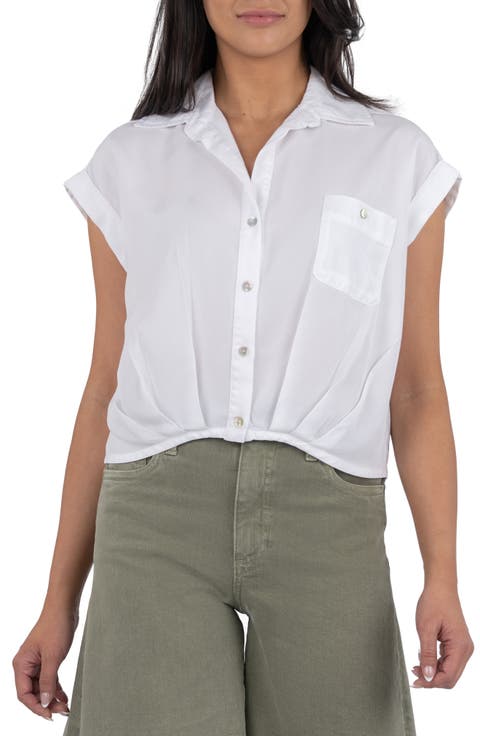 Gaia Pleat Hem Short Sleeve Button-Up Top