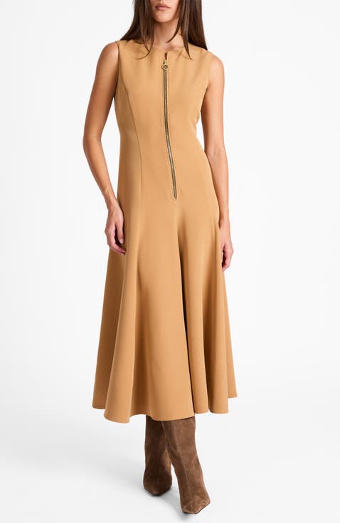 Sunny Sleeveless Midi Dress in Stretch Crepe