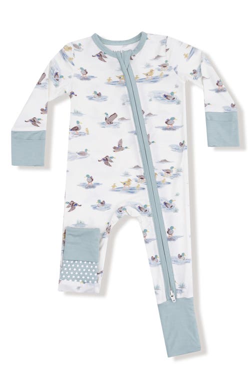 Angel Dear Migrating Mallards Convertible Zip Romper In White