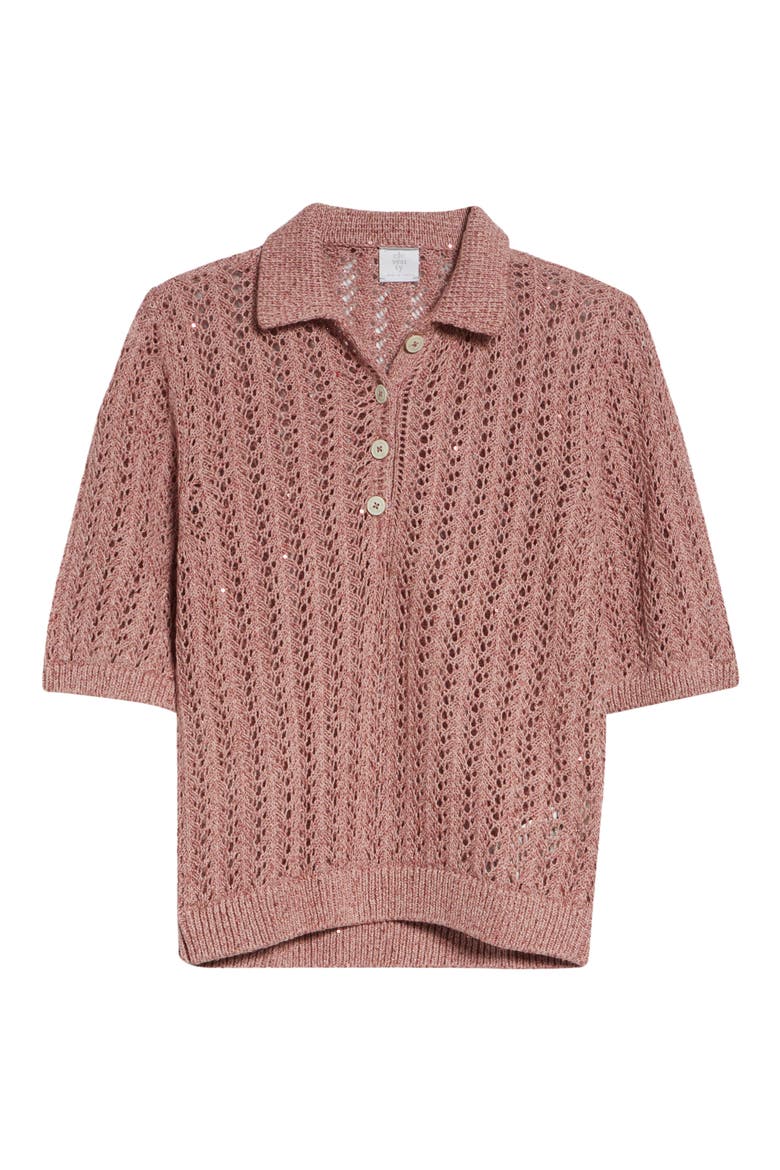 Open Stitch Cotton & Linen Blend Polo, Alternate, color, 174 RASPBERRY