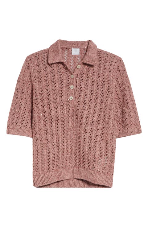 Open Stitch Cotton & Linen Blend Polo