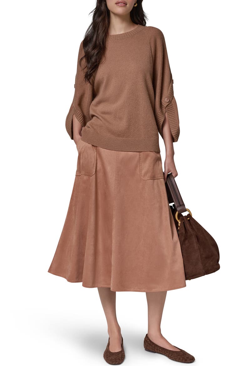 Wool & Cashmere Overlap Button Crewneck Sweater, Alternate, color, CAMEL