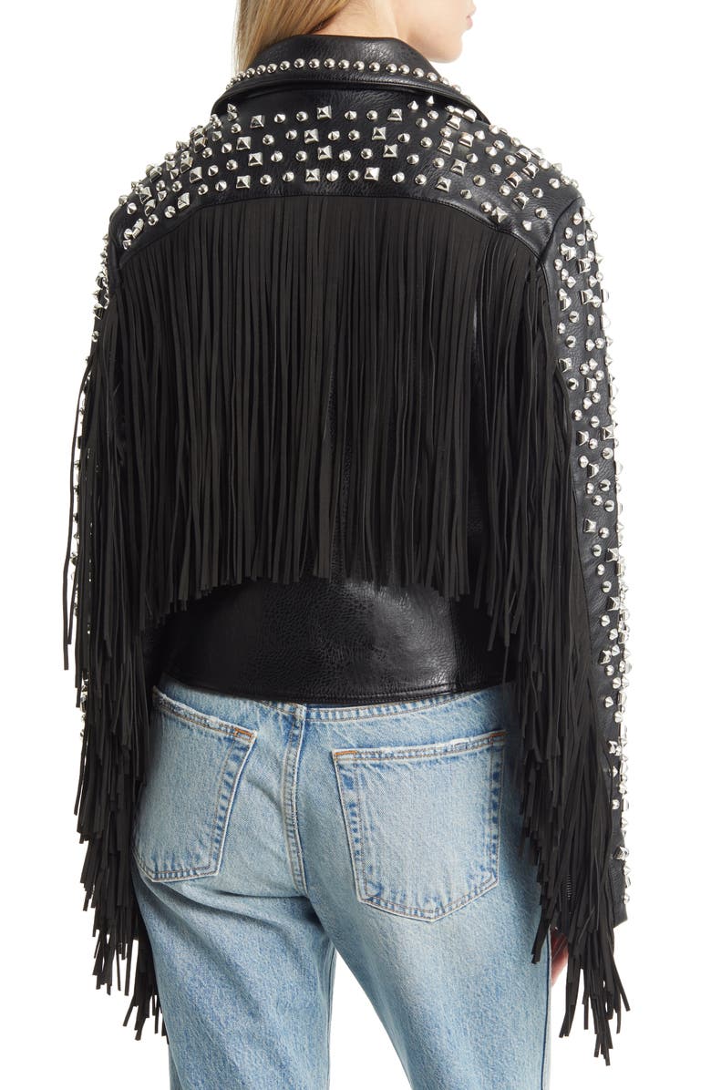 AZALEA WANG Western Fringe & Rivet Detail Faux Leather Jacket, Alternate, color, 