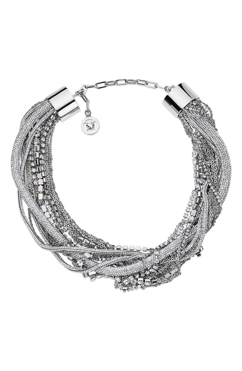 Area Messy Chain Choker Necklace, Main, color, Clear Crystal/ Silver