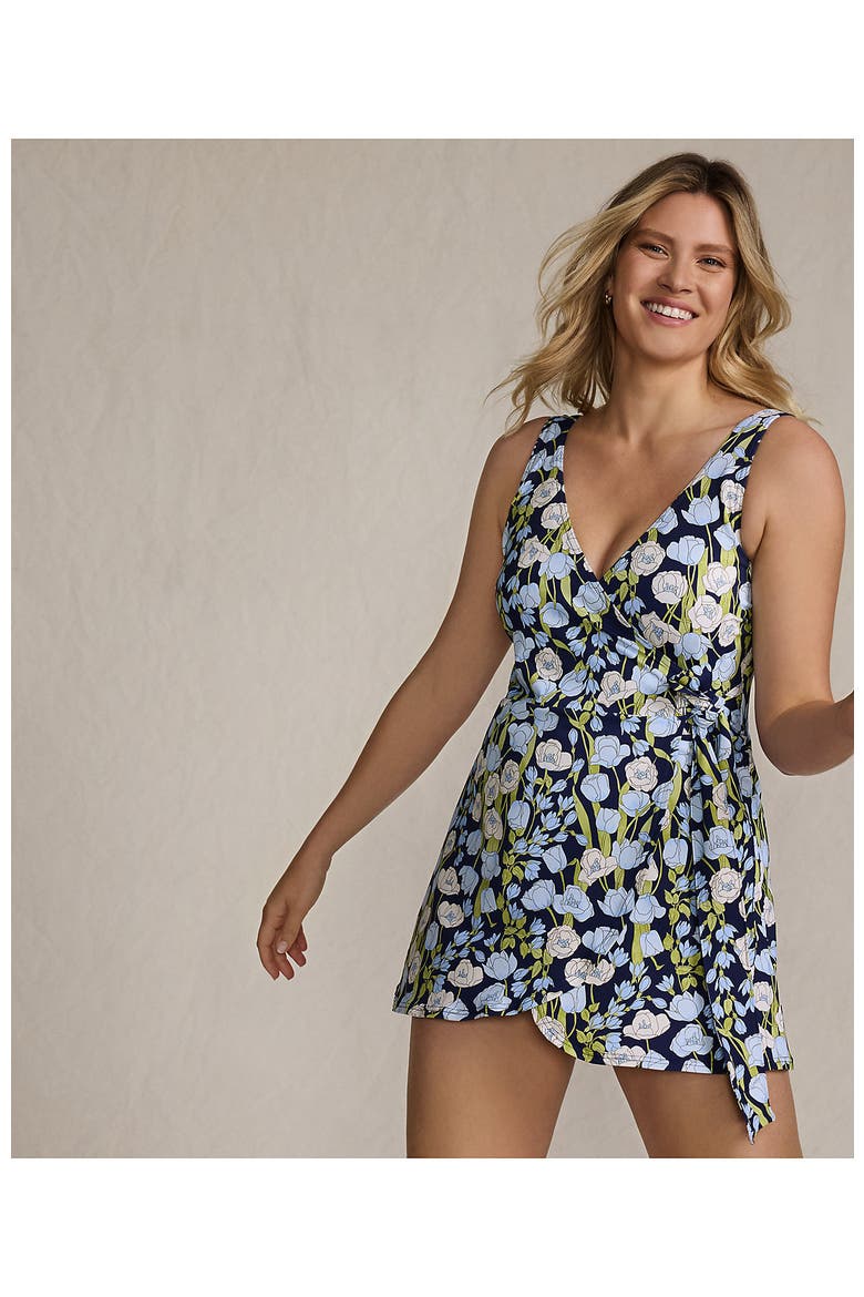 Side Tie Mini Swim Dress Swimsuit, Alternate, color, Deep Sea Navy Poetic Floral